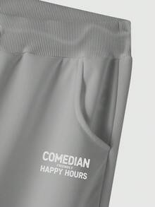 Manfinity Homme 男士字母圖案抽繩連帽衫和運動褲 - 淺灰色 - 查看 5