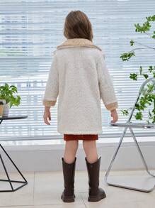 SHEIN 女小童西裝領雙排釦絨毛外套 - 白色 - 查看 2