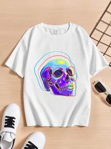 男孩骷髅頭圖案T恤 - 白色 - 查看 1
