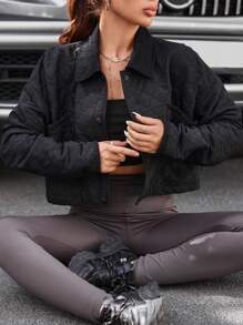 EURMUSE Của phụ nữ Màu thuần Thả vai Quần skinny Áo khoác Với Giường đôi tiêu chuẩn Túi - màu đen - Xem 6