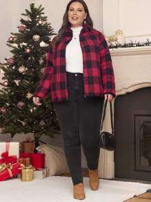 EMERY ROSE 大碼格紋印花拉鏈開襟絎縫外套 - 彩色 - 查看 4