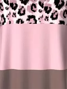 SHEIN EZwear Talla grande Camiseta con estampado de leopardo de color combinado - Rosa - Ver 3
