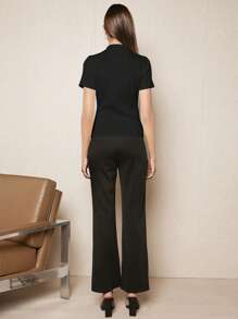 BizChic Solid Mock Neck Tee - Black - View 2