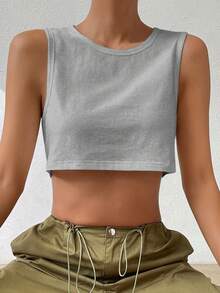 SHEIN EZwear Solid Crop Tank Top - Grey - View 7
