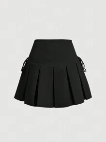 SHEIN MOD 素色繫帶百褶下擺百褶半身裙