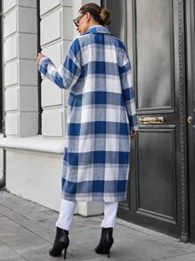 SHEIN Cottnline Buffalo Plaid Double Breasted Overcoat - Blue - View 2