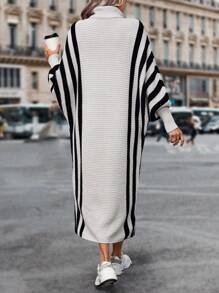 SHEIN LUNE Striped Pattern Turtleneck Batwing Sleeve Sweater Dress Fall Winter Cloth For Women - Multicolor - View 2