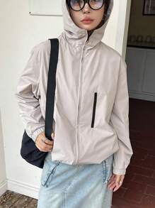 DAZY 拉链连帽外套女式夹克，秋季女装 - 卡其色 - 查看 4