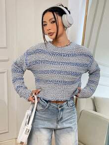 SHEIN Unity 休閒條紋女士毛衣 - 藍色 - 查看 5