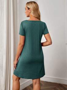 SHEIN Maternity Solid Nursing Detail Tee Dress - Blue - View 2