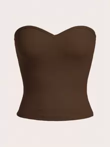 SHEIN BASICS 纯色抹胸 - 咖啡棕 - 查看 1