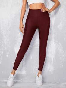 EURMUSE Wide Waistband Solid Leggings - Redwood - View 3