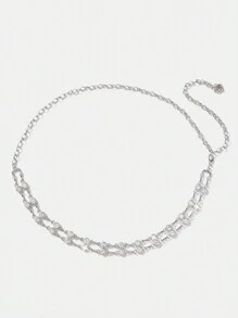 SHEIN BAE 奢華腰鏈帶水鑽裝飾用品,合適的適用於女士們派對和蒐集 - 銀色 - 查看 1