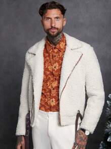 Manfinity NXTstreet Loose Fit Men Zip Up Buckle Belted Teddy Jacket - Apricot - View 4