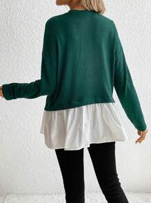 SHEIN Maternity Two Tone Drop Shoulder Peplum Tee - Multicolor - View 2