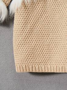 女小童毛茸邊毛衣洋裝 - 卡其色 - 查看 7