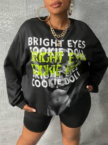 Slaydiva Plus Slogan Graphic Drop Shoulder Sweatshirt - Black - View 1