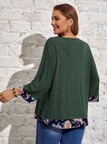 EMERY ROSE Plus Floral Print 2 In 1 Tee - Army Green - View 2