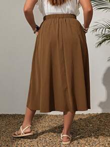 EMERY ROSE Plus Solid Elastic Waist Skirt