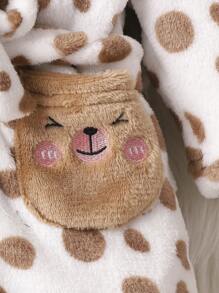 Baby Girl Cow Pattern 3D Ear Design Hooded Belted Flannel Robe - White - View 3