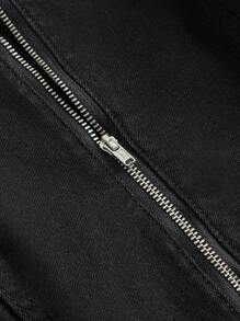 SHEIN Frenchy 拉鏈開襟鉚釘細節牛仔洋裝 - 黑色 - 查看 3