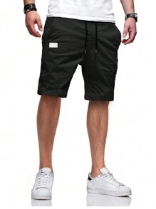 Manfinity Homme Men 2pcs Patched Detail Drawstring Oversize Shorts Going Out Plain Knee Shorts, For Husband, Boyfriend Gifts - Multicolor - View 4