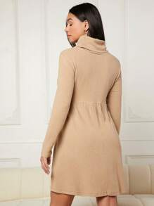 SHEIN Maternity Solid High Neck Nursing Smock Dress - Khaki - View 2