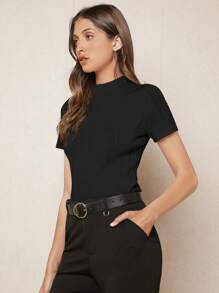 BizChic Solid Mock Neck Tee - Black - View 10