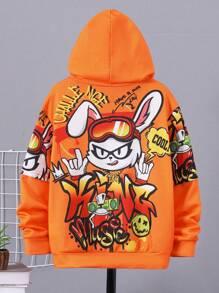 SHEIN Leap Crew Tween Boy Cartoon Graphic Sweatshirt - Orange - View 1