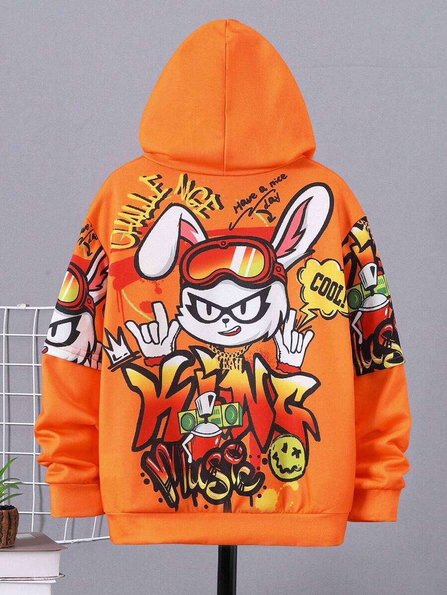 SHEIN Leap Crew Tween Boy Cartoon Graphic Sweatshirt - Orange - View 1