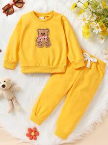 Baby Girl Bear Print Sweatshirt & Sweatpants - Yellow - View 7
