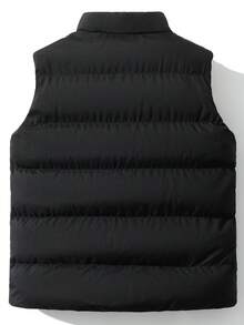 Men Plus Zip Up Vest Padded Coat - Black - View 2