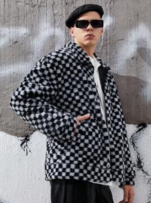 Manfinity Hypemode Lỏng lẻo phù hợp Nam Mô hình bàn cờ Thả vai Áo Teddy Jackets - Nhiều màu - Xem 4