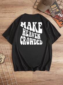 Hombres talla grande Camiseta con estampado de slogan - Negro - Ver 1