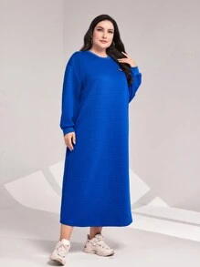 Mulvari 大碼字母貼布落肩袖衛衣洋裝 - 藍色 - 查看 5