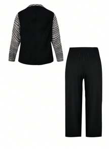 EMERY ROSE Plus Contrast Space Dye Panel Lapel Collar Blazer and Suit Pants