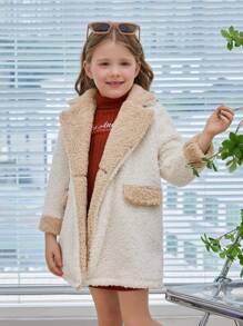 SHEIN 女小童西裝領雙排釦絨毛外套 - 白色 - 查看 6