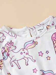 女嬰荷葉邊荷葉袖夾克&獨角獸印花洋裝 - 紫色 - 查看 4