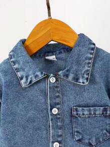 Young Boy Embroidery Letter Pattern Denim Shirt & Jeans Without Tee - Light Wash - View 6