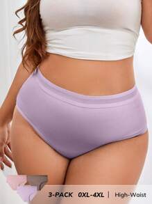 LUVLETTE Plus 3 条装舒适纯棉高腰三角裤女士内衣内裤套装 - 彩色 - 查看 3