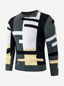 Männer Pullover mit Geo Muster, - Dunkelgrün - Übersicht 1
