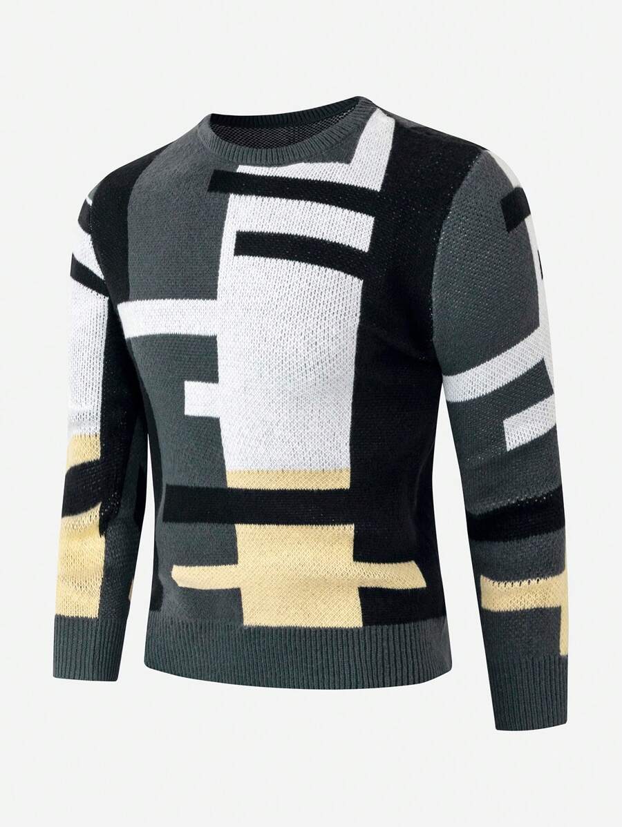 Männer Pullover mit Geo Muster, - Dunkelgrün - Übersicht 1