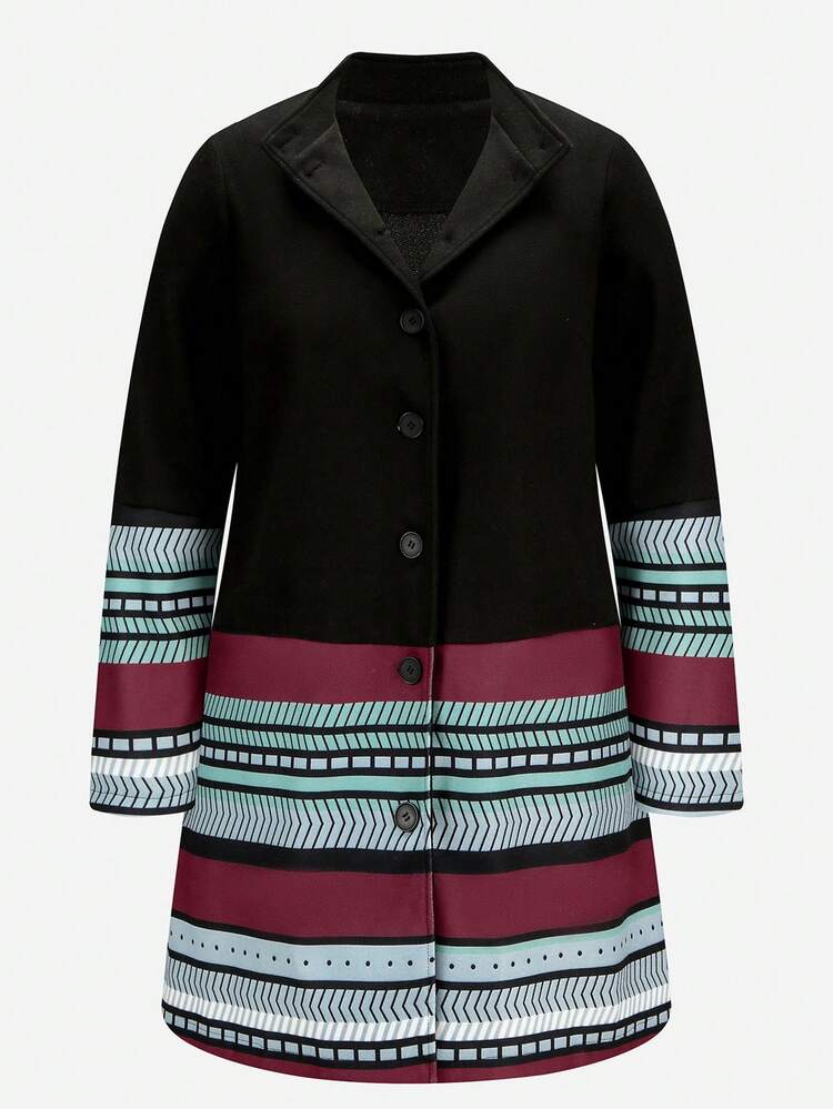 Plus Geo Print Colorblock Overcoat