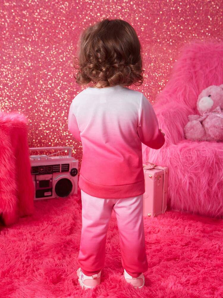 Baby Girl Cartoon Graphic Ombre Sweatshirt & Sweatpants