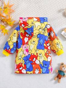 Baby Boy Cartoon Graphic Teddy Lined Hooded Coat - Multicolor - View 2