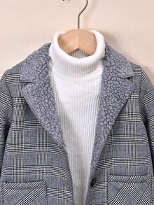男小童1入組格紋印花毛絨內襯花呢外套 - 灰色 - 查看 3