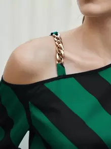 BizChic 条纹印花不对称颈部链条细节衬衫长袖图案衬衫 - 彩色 - 查看 7