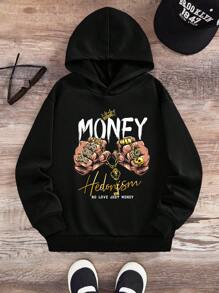 Oversized Casual Gesture & Letter Print Sweatshirt For Teen Boys, Suitable For Autumn/Winter - Black - View 1