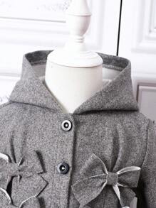 Baby Girl 1pc Bow Front Hooded Overcoat - Grey - View 3