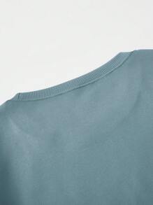 男士大码素色加絨內裏運動衫 - 霧霾藍 - 查看 5